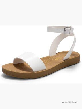Women's PU Ankle Strap Buckle Flat Sandals Open Toe